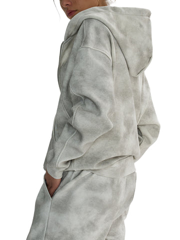 Dirty Washed Boxy Zip-up Fleece Hoodie Dirty Washed Boxy Zip-up Fleece Hoodie