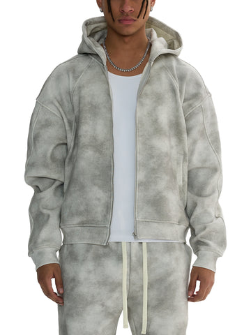 Dirty Washed Boxy Zip-up Fleece Hoodie Dirty Washed Boxy Zip-up Fleece Hoodie