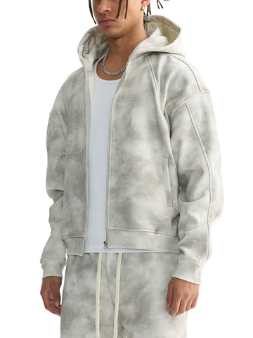 Dirty Washed Boxy Zip-up Fleece Hoodie Dirty Washed Boxy Zip-up Fleece Hoodie
