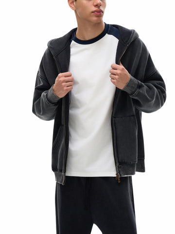 Snow Washed Zip-Through Fleece Hoodie Snow Washed Zip-Through Fleece Hoodie