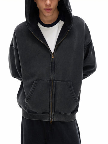 Snow Washed Zip-Through Fleece Hoodie Snow Washed Zip-Through Fleece Hoodie