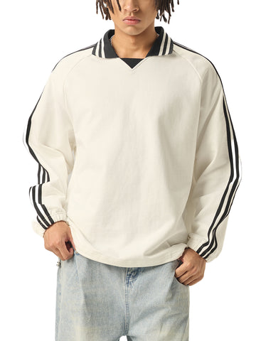 Contrast Striped Lapel Collar Sweatshirt Contrast Striped Lapel Collar Sweatshirt