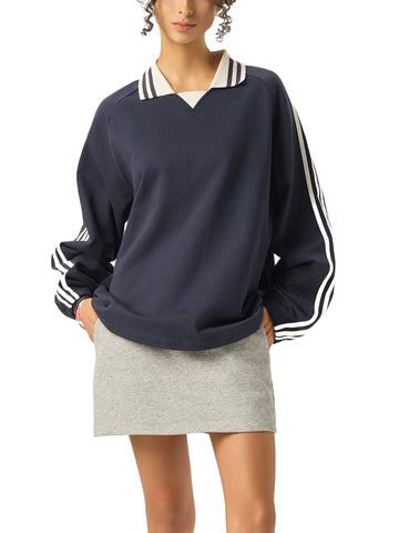 Contrast Striped Lapel Collar Sweatshirt Contrast Striped Lapel Collar Sweatshirt