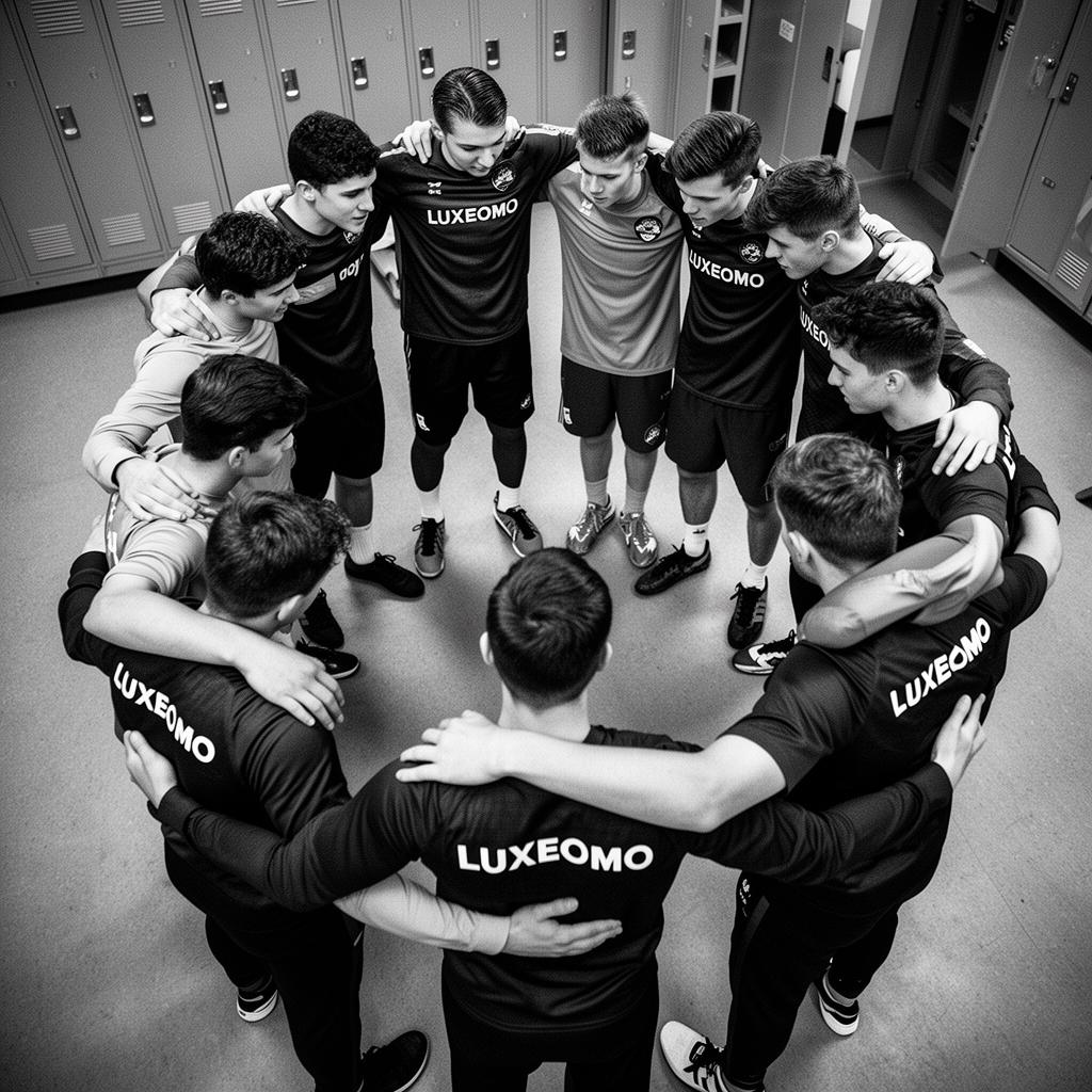 Team huddle in LUXEOMO kit