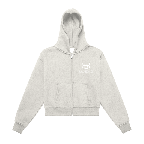 Fleeced Zip-Up Cropped Hoodie